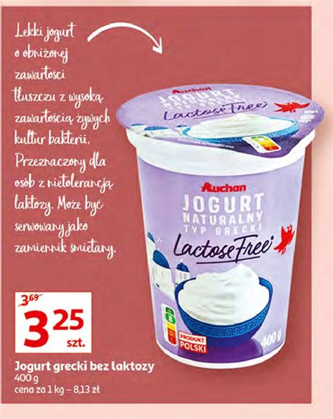 Jogurt naturalny grecki bez laktozy Auchan różnorodne logo czerwone