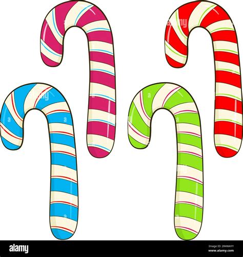 Set Of Colorful Candy Canes Cartoon Vector Illustration Isolated On