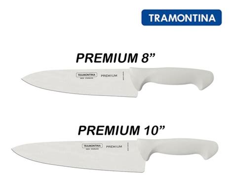 Kit 2 Facas Chefe Tramontina Inox Cabo Branco 8 E 10 Premium Frete grátis