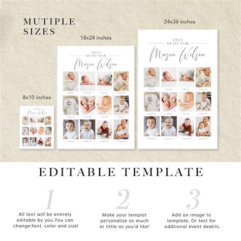 One Year Of Baby Printable Babys First Year Photo Poster Template