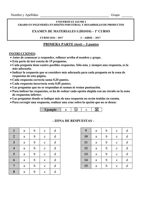 Examen 3 Abril 2017 Preguntas Y Respuestas Nombre Y Apellidos Grupo