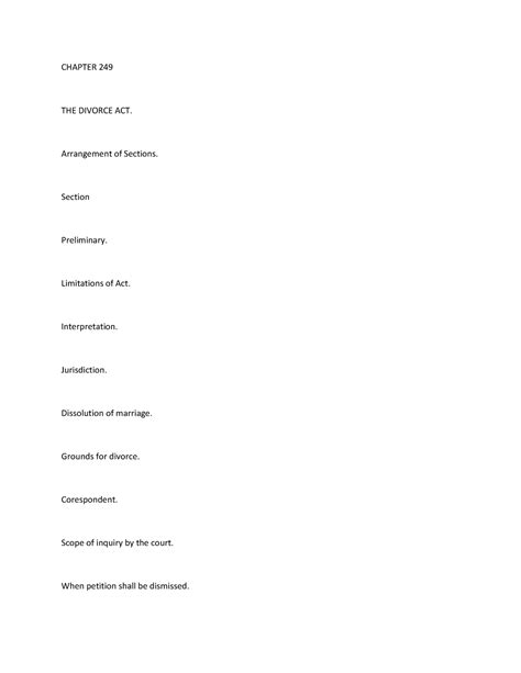 Divorce Act - Notes - CHAPTER 249 THE DIVORCE ACT. Arrangement of