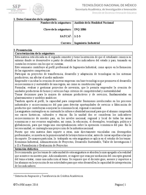 Analisis De La Realidad Nacional V2 Pdf México Sustentabilidad