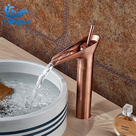 Waterfall Basin Facuet Red Antique Copper Deck Mounted Bathroom Faucet Single Handle Mixer Tap