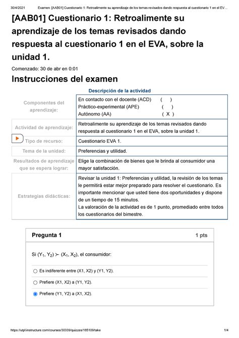 Examen [aab01] Cuestionario 1 Retroalimente Su Aprendizaje De Los Temas Revisados Dando