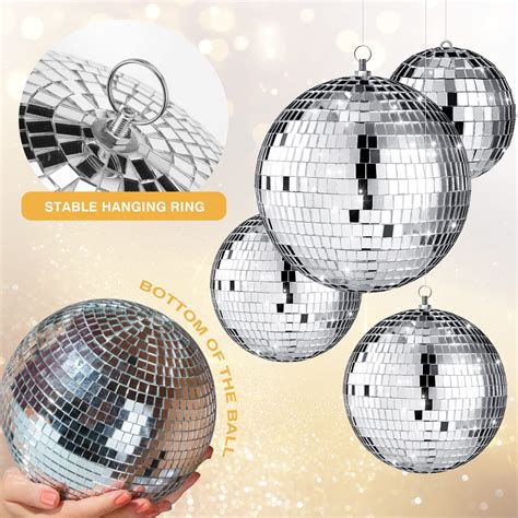 4 pack Large Disco Ball Silver Hanging Disco Balls Reflective Mirror