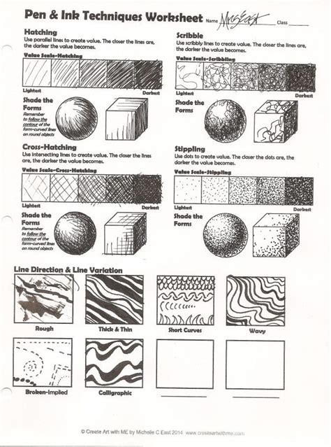 Image result for drawing techniques worksheet | Ink drawing techniques, Pencil shading ...