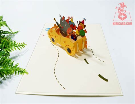 Funny Birthday Animals Car Pop Up Card - Kiricard