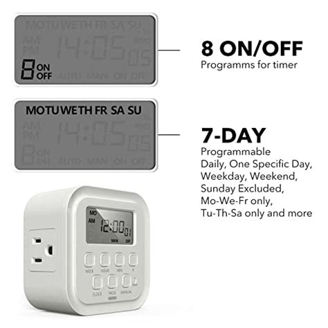Hbn 7 Day Heavy Duty Digital Timer Dual Outlet Onoff Programs 3
