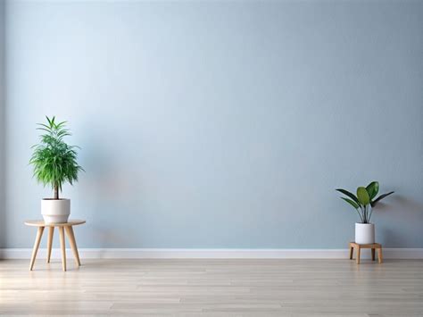 A room with a blue wall and potted plants on the floor | Premium AI ...