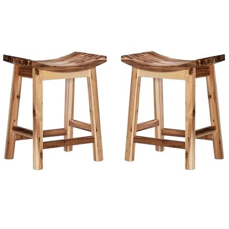 Pemberly Row Saddle Wood Counter Stool In Light Natural Brown Set