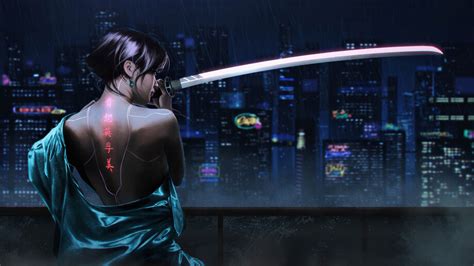 Cyberpunk Samurai Girl Katana 4K 860j Wallpaper IPhone Phone