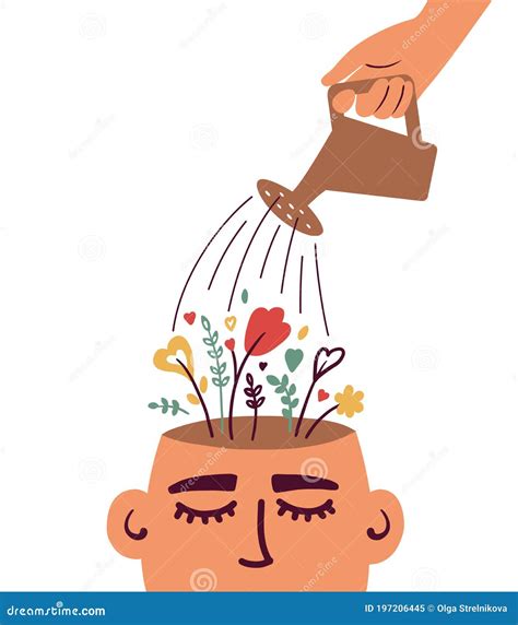 Mental Health or Psychological Therapy Concept with Watering Flowering