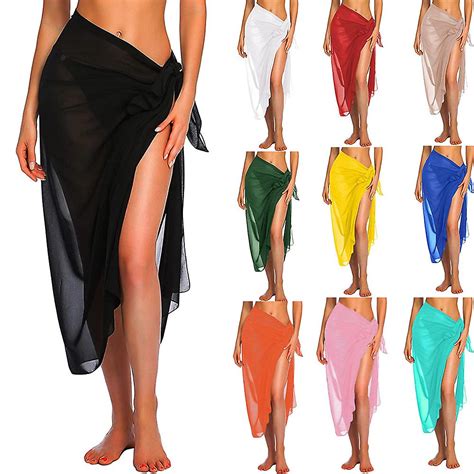 Womens Long Short Sarong Swimsuit Coverups Summer Beach Bikini Wrap Sheer Short Skirt Scarf For