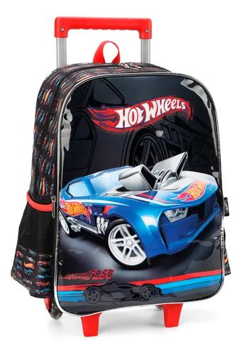Mochila De Rodinhas Hot Wheels Escolar Preto Luxcel Frete Gr Tis