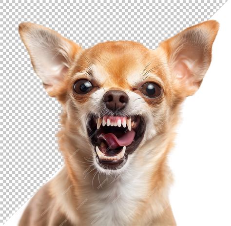 Scary angry chihuahua with mouth open and visible teeth on isolated background | Premium AI