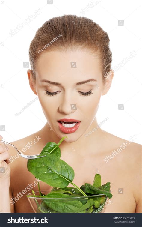 Portrait Nude Woman Eating Lettuce Bowl Stock Photo Shutterstock