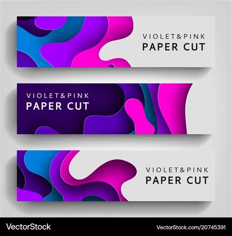 Set Horizontal Banner Paper Cut Paper Art Vector Image