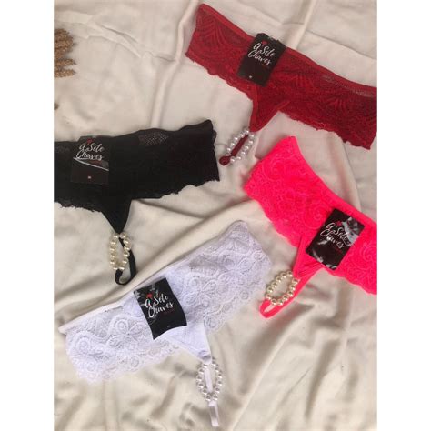 Kit 3 Calcinha Tailandesa Rendada Tanga Fio Dental Pérolas Lingerie Shopee Brasil