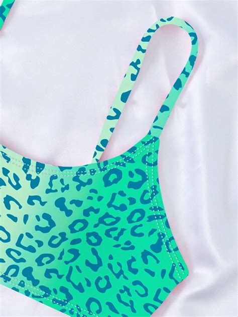 Conjunto de Maiô Bikini de duas peças estampa de leopardo fofo para