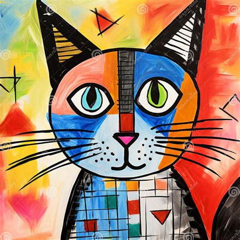 Colorful Cubist Inspired Cartoon Cat A Picasso Inspired Ragdoll Stock