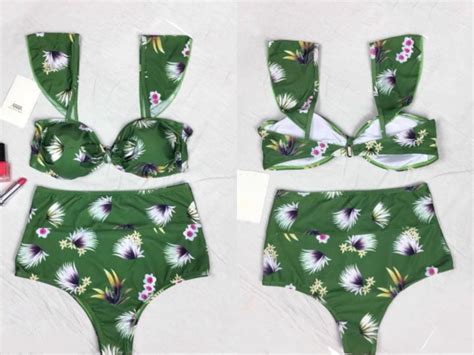 TWO 49 Korean Swimsuit Korean Swimwear Green Flowers Two Pieces Swimsuit Bikini Lazada PH