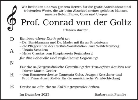 Traueranzeigen Von Conrad Von Der Goltz Mittelbayerische Trauer