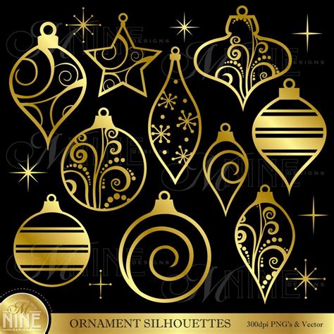 Gold Ornaments Clipart Christmas Ornaments Clip Art Vector Etsy