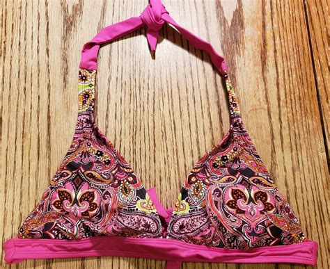 Womens Athleta Swimsuit Bikini Halter Top Pink Paisle Gem