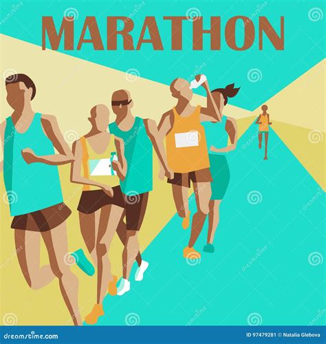 Running Marathon People Run Colorful Poster Vector Illustration