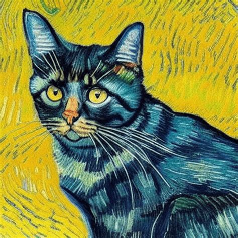 Pintura A Cores Realista Van Gogh Starry Night Cat Creative Fabrica