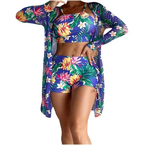Amzcrzy Piece Women S Swimsuit Floral Printed Push Up Bikini Set With Kimono Cover Ups High