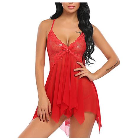 Hapimo Sales Women S Lingerie Lace Cozy Babydoll See Through Mesh Plus Size Strap Chemise Halter