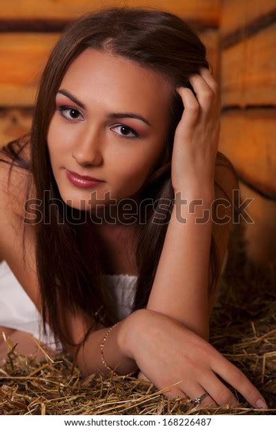 Gorgeous Brunette Long Legs Posing Hayloft Stock Photo 168226487 Shutterstock