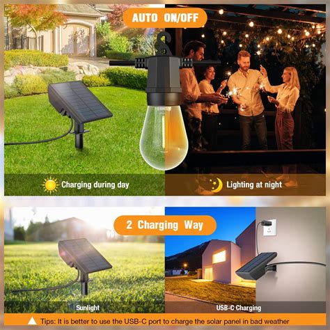 EIUIO Solar Outdoor Lights 48FT Solar String Lights Outdoor Waterproof