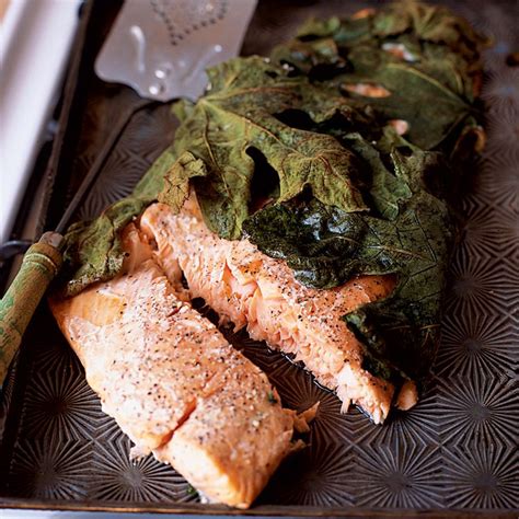 Salmon Fillet Baked In Fig Leaves With Garlicky Potatoes Recipe Fanny