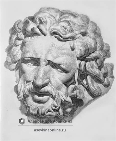 Усложнённый рисунок головы Лаокоона с нижнего ракурса | Art reference ...