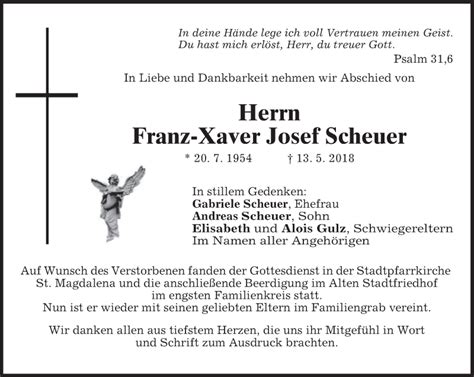 Traueranzeigen Von Franz Xaver Josef Scheuer Trauer Merkur De