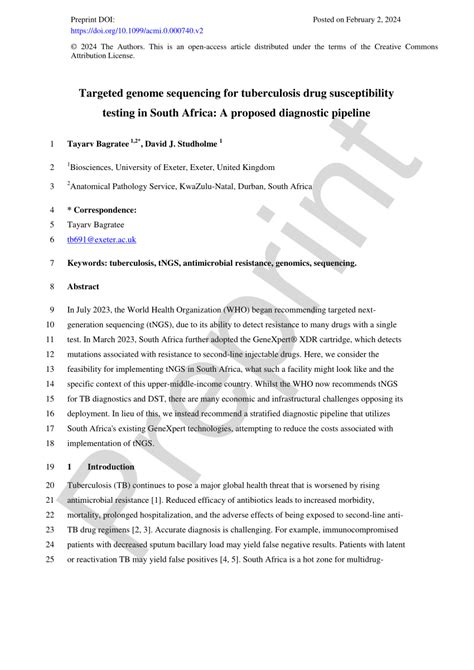 PDF Targeted Genome Sequencing For Tuberculosis Drug Susceptibility