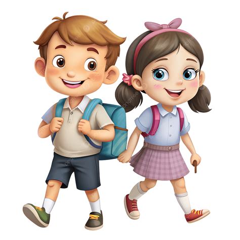 Cute Boy And Girl Walking To School Clipart Illustration, School Kids ...