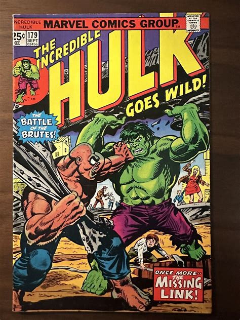 Incredible Hulk 179 Fn Herb Trimpe Art The Missing Link” 1974 Mvs