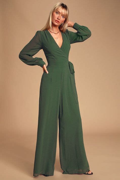 Latest Thing Forest Green Surplice Long Sleeve Jumpsuit In 2020 Jumpsuit Dressy Long