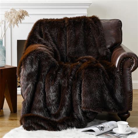 BATTILO HOME Luxury Chocolate Brown Faux Fur Throw Blanket 50 X 60