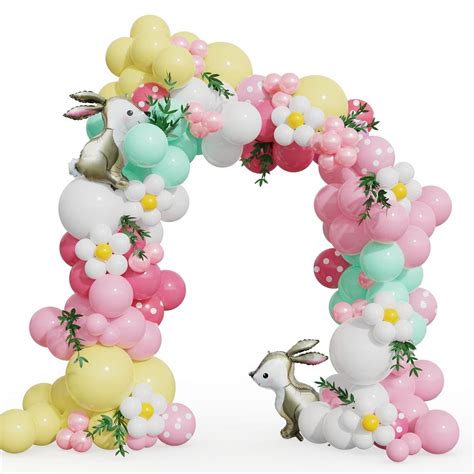 Pastel Balloon Arch With Large Bunny Foil Balloon For Easter Party