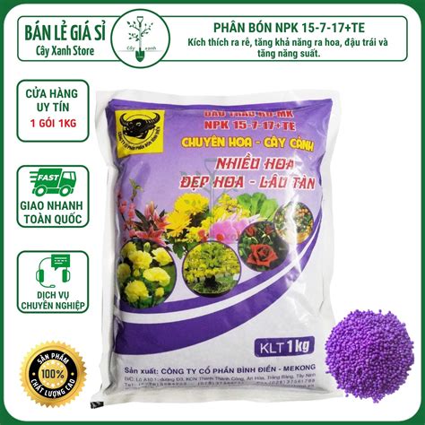 Phân Bón Đầu Trâu NPK 1KG Chuyên Cho Hoa Cây Cảnh 15 7 17 TE