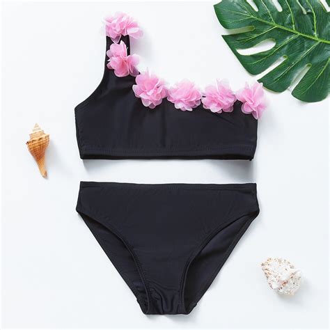 Meisjes Bloemen Een Schouder Bikini Badpak Set 202 Vicedeal