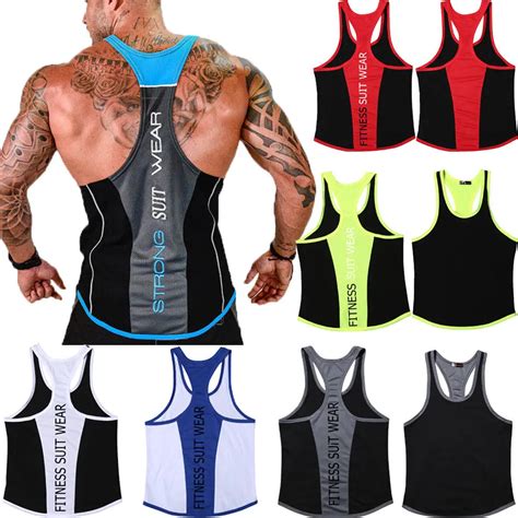 Mens Stringer Bodybuilding Y Back Muscle Fit Gym Tank Top Workout