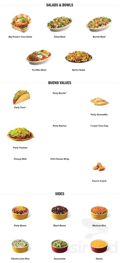 Taco Bueno menu in Tulsa, Oklahoma, USA