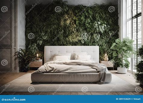 Cozy Bright Bedroom With Indoor Plants Stock Illustration