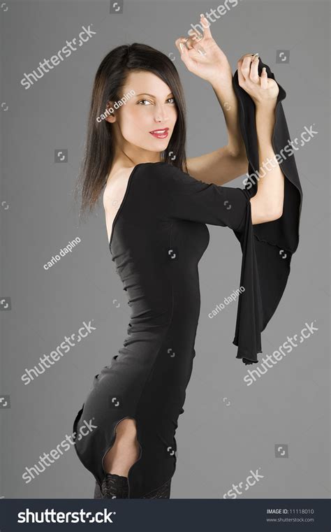 Nice Brunette Black Sexy Dress Dancing Stock Photo Edit Now